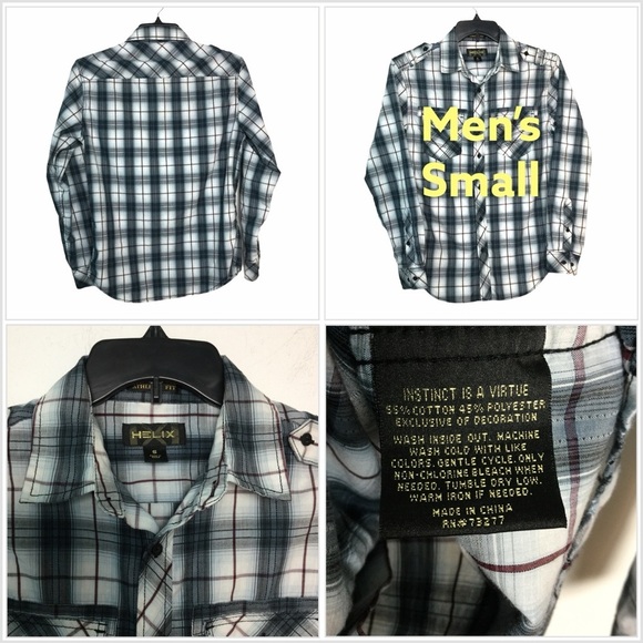 Men’s Helix S Small 34 - 36 Casual Button Front Shirt Plaid Black Gray Western - Picture 1 of 8
